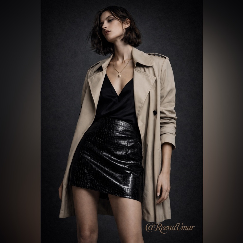 NWT ZARA Croc Embossed Faux Leather Mini Skirt High Waist Black Chic